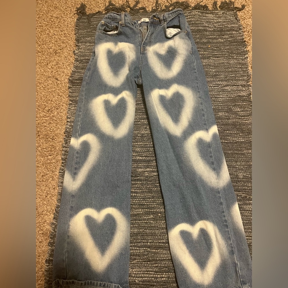 blue and white heart jeans